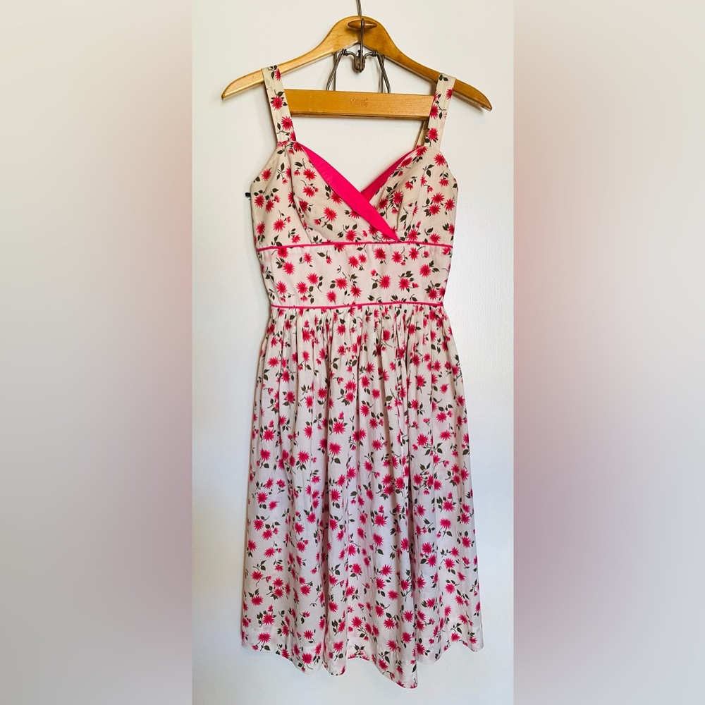Vintage Off White Pink and Green Floral Sundress